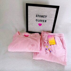 Stoney Clover Lane Pink Two Piece Terry Cloth Cotton Set - Top S, Bottoms M